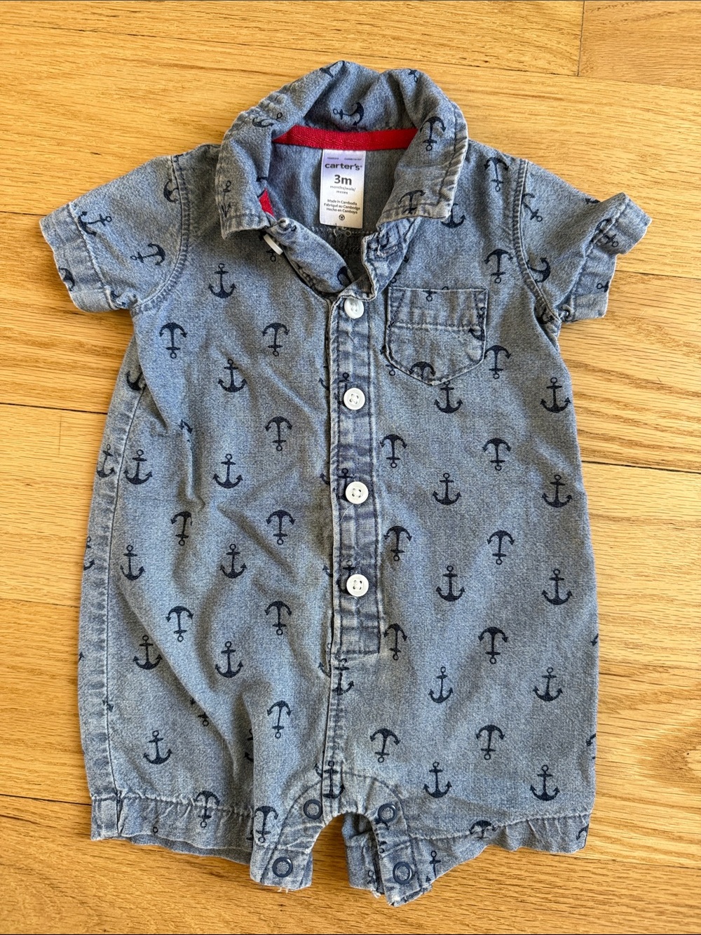 Carter's Chambray Anchor Short-Sleeve Baby Romper - Blue & Navy